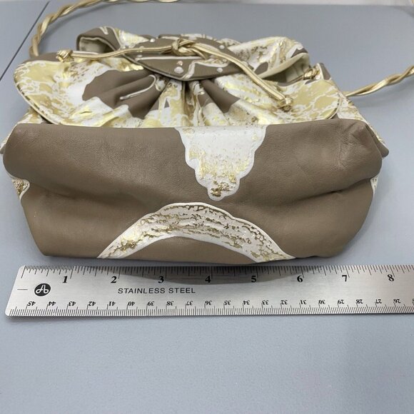 Vintage 80s Terry Toni Shoulder Bag Purse Hand Painted White Gold Leather Brown - Picture 15 of 16